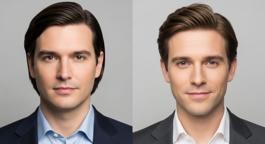 men with different face shapes middle part haircut styles