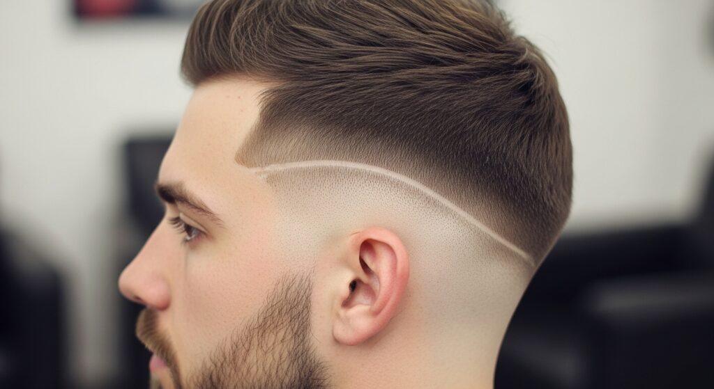Side profile of a stylish medium fade haircut.